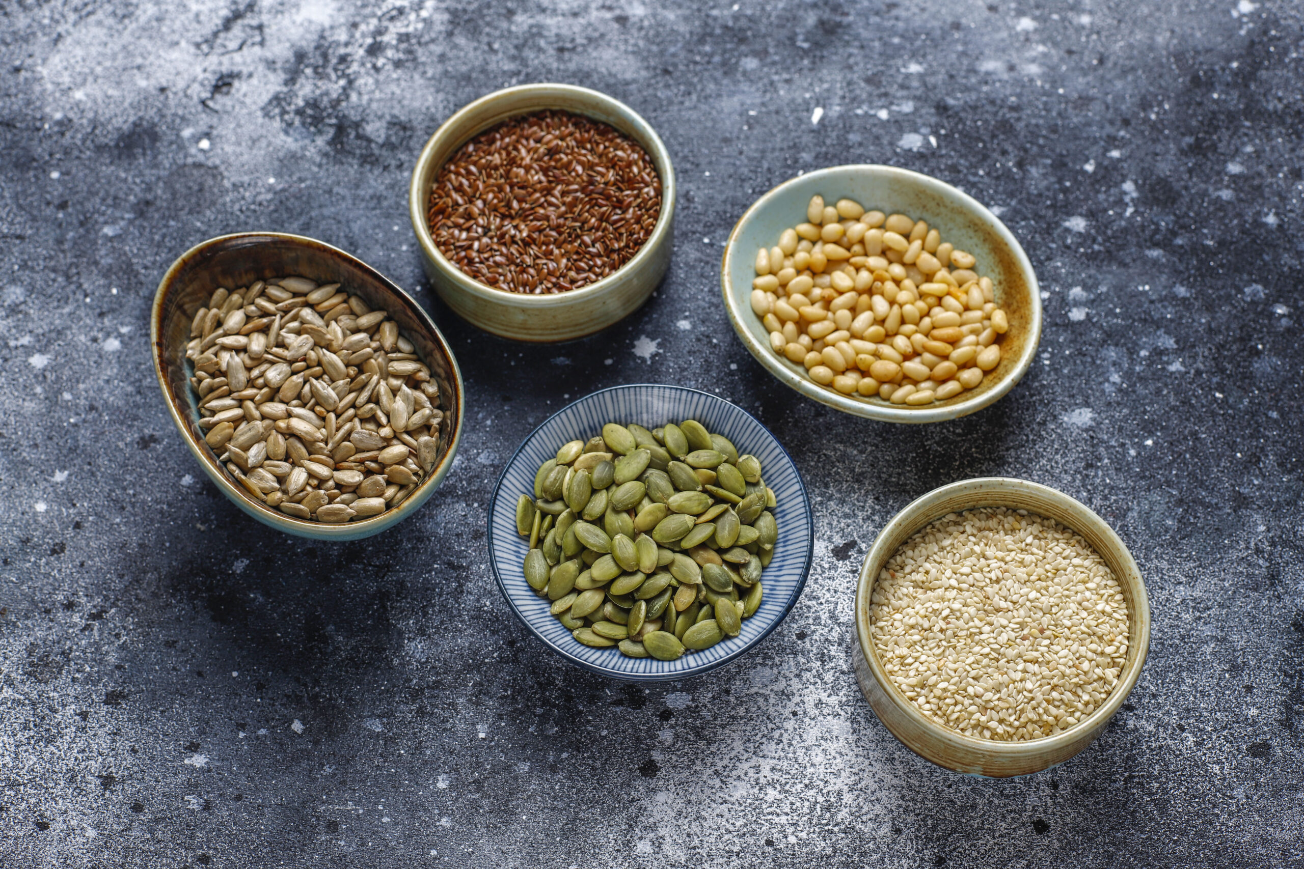 Various seeds - sesame, flax seed, sunflower seeds, pumpkin seed